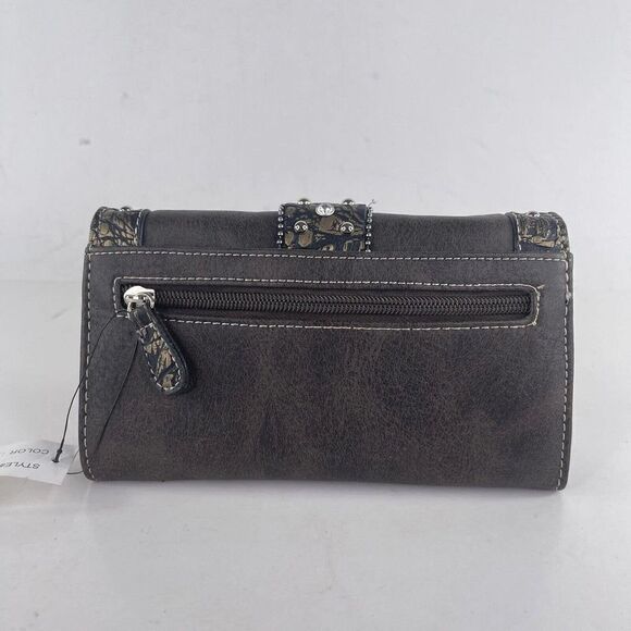 Rustic black Wallet Pocket Book Beaded Jewels Embroidered Rhinestone - Picture 2 of 10